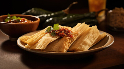 Cooked Tamales on Plate on Selective Focus Background