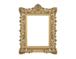  Baroque luxury golden frame. Elegant mirror decor. Victorian ornaments or Gold vintage frame isolated. png transparency