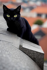 AI generative illustration of a cute black cat on haloowen day