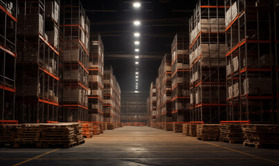  Rows of crates in large indoor warehouse