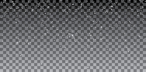 Abstract winter background from snowflakes blown by the wind on a white checkered background. White dust light. Vector illustration.