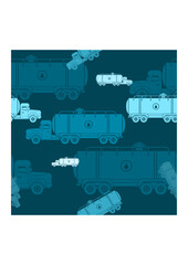 Editable Side View Water Trucks as Seamless Pattern With Dark Background for Water Day or Environmental and Transportation Related Design