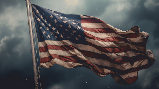 Drapeau des USA, &eacute;tendard. Pays, Am&eacute;rique. Bleu, blanc et rouge. Arri&egrave;re-plan pour conception et cr&eacute;ation graphique. 