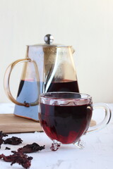 Hibiscus herbal tea, glass of herbal tea