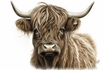 Illustration of a hairy Scottish cow. Generative AI