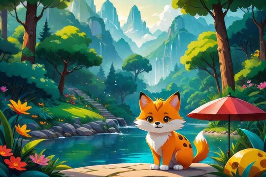 illustration of a cute fox in the forest illustration of a cute fox in the forest cute dog in the forest