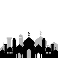 Islamic City landscape. Blue silhouette of the city. City landscape in a flat style.