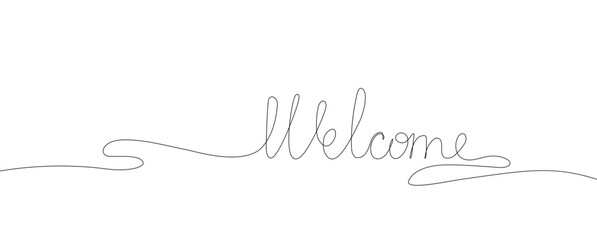 Welcome hand drawn line calligraphy. Modern continuous line lettering isolated on white background.