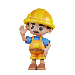 3d Character Builder Greeting Pose. 3d render isolated on transparent backdrop.