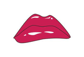 Sad downturned red lips of a girl. Facial expression. Vector illustration of sexy woman's glossy lips. Isolated