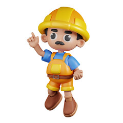 3d Character Builder Happy Jumping Pose Pose. 3d render isolated on transparent backdrop.