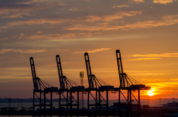 Aarhus, Denmark: beautiful sunrise in the harbor of Aarhus