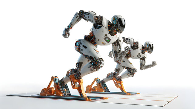 Two Robots Compete in a Sprint Race Depicted as AI Competition