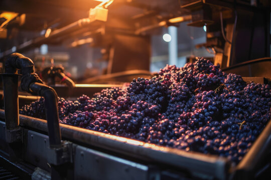 Grape crushing in a winery's facility, where grapes transform into fine wine