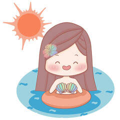 pink little girl in summer