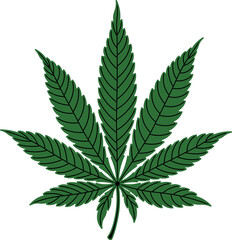 Cannabis leaf illustration clip art. Transparent background hand drawn marihuana icon design icon template blank. 