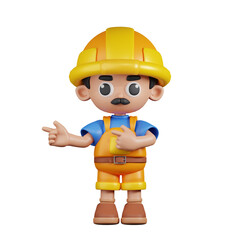 3d Character Builder Pointing Fingers In Direction Pose. 3d render isolated on transparent backdrop.