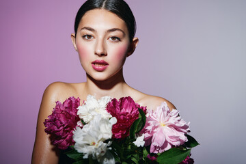 model woman romantic girl beauty pink make-up portrait blush flower face