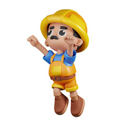 3d Character Builder Superhero Pose. 3d render isolated on transparent backdrop.