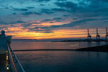 Aarhus, Denmark: beautiful sunrise in the harbor of Aarhus