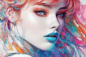 3d illustration of a beautiful girl with a beautiful face 3d illustration of a beautiful girl with a beautiful face beautiful woman with bright colorful lips