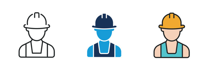 Construction worker icon. Line, glyph and filled outline colorful version. Symbol, logo illustration. Different style icons set. Pixel perfect vector graphics.