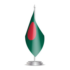 Obraz premium Bangladesh flag - 3D mini flag hanging on desktop flagpole. Usable for summit or conference presentaiton. Vector illustration with shading.