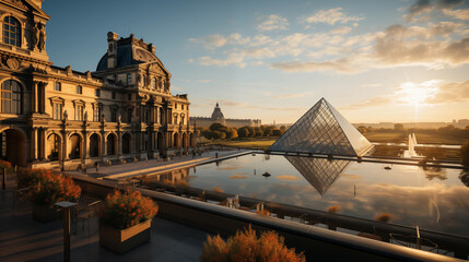 Fototapeta premium Sunrise at the Louvre, Parisian Splendor