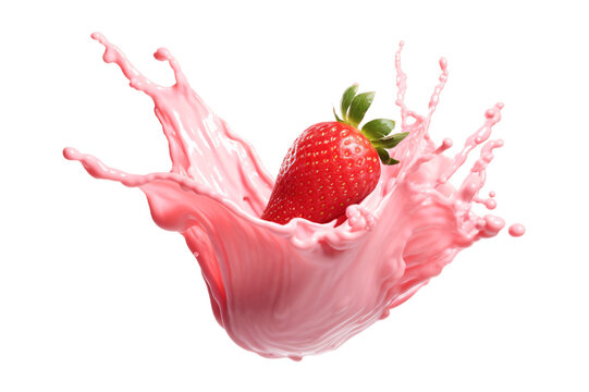 strawberry milkshake or Falooda drink splash with a strawberry isolated on a transparent background, liquid splash