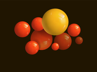 Composition of flying spheres, vector graphics.
Futuristic background, 3D. Space for copying.