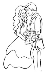 Wedding couple line art illustration 