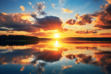 Fototapeta na wymiar beautiful sunrise over the lake