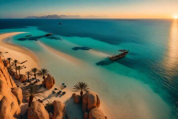 Sunset and turquoise ocean in sharm el sheikh, egypt