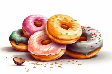 donuts illustration on white background. Generative AI - obrazy, fototapety, plakaty