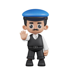 3d Character Driver Doing The Stop Sign Pose. 3d render isolated on transparent backdrop.