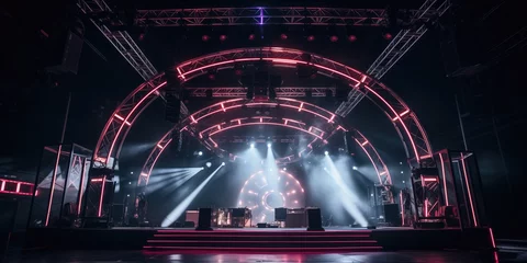 Foto auf Acrylglas live stage with light truss with music equipment for DJ and music festival © David Kreuzberg