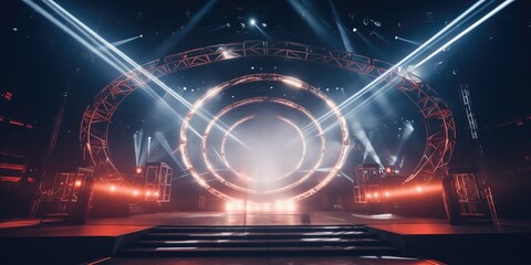 live stage with light truss with music equipment for DJ and music festival - obrazy, fototapety, plakaty