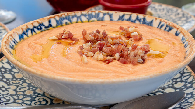 The authentic and genuine salmorejo from Cordoba with Iberian ham