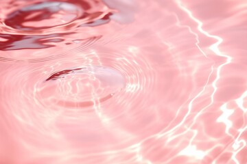 Closeup of pink transparent clear calm water surface texture with splashes and bubbles. Trendy abstract summer nature background. Coral colored waves in sunlight. generative ai.