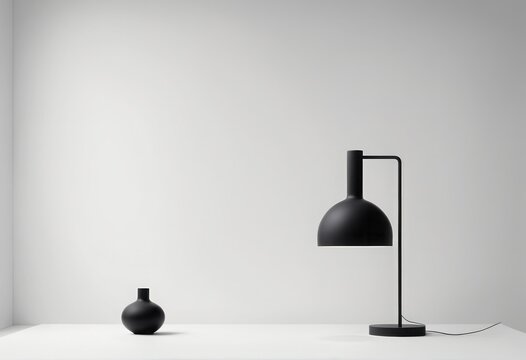 3d rendering. black modern lamp and a stand on the floor.3d rendering. black modern lamp and a stand on the floor.black modern empty table lamp on gray background. copy space. 3d render