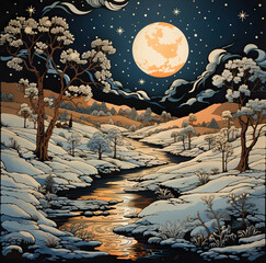 Moonlit Serenity: A Winter Wonderland at Night