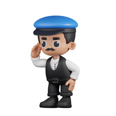 3d Character Driver Looking for Something Pose. 3d render isolated on transparent backdrop.