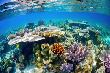 Healthy and Vibrant Coral Reef in Clean Ocean Environment