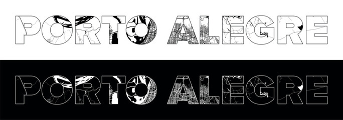 Porto Alegre City Name (Brazil, South America) with black white city map illustration vector