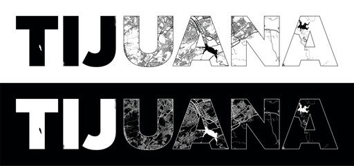 Tijuana City Name (Mexico, North America) with black white city map illustration vector