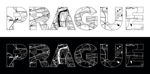 Obraz premium Prague City Name (Czech Republic, Europe) with black white city map illustration vector