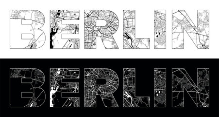 Berlin City Name (Germany, Europe) with black white city map illustration vector