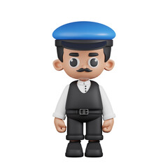 3d Character Driver Standing Pose. 3d render isolated on transparent backdrop.