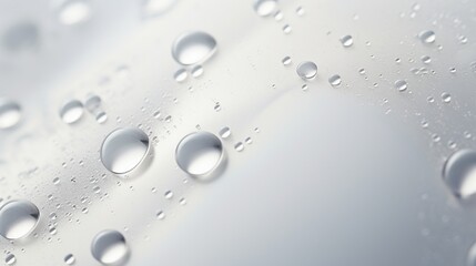 A close-up of a mirror's foggy surface, droplets forming patterns, set against a flawless white tableau.