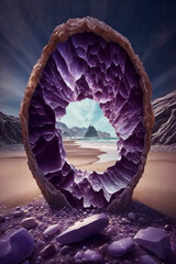 Fototapeta premium Beachside Amethyst Portal: Enormous Purple Geode Marvel